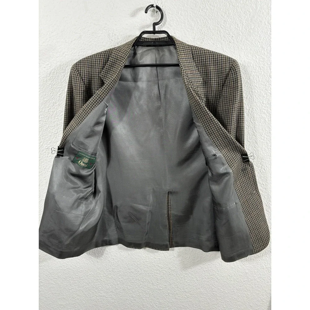 Vintage Orvis Blazer Mens 44S‎ Brown Houndstooth Wool Sport Coat Two Button
